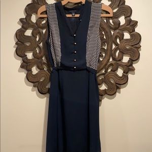 Tommy Hilfiger Navy Houndstooth Accented Dress
